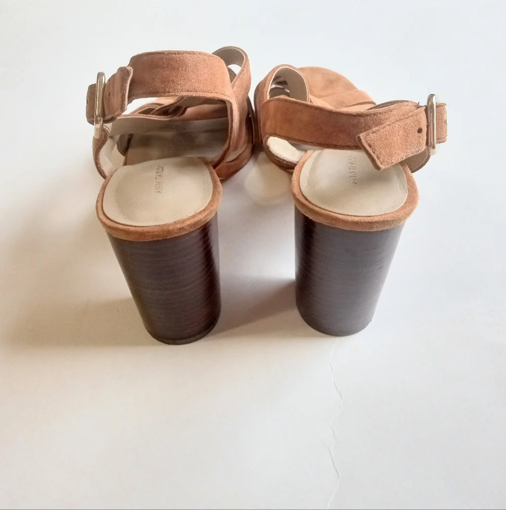 Ann Taylor Camel Suede Woven Brown Block Heel Sandals